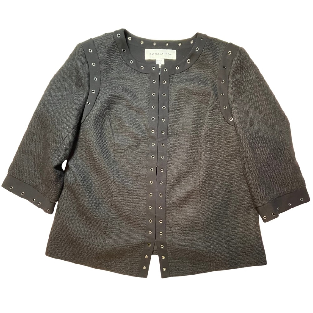 Vintage 90s Y2K‎ Blazer Plus 14 Black Grommets Metallic Career Old Money Preppy